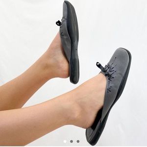 Vintage Prada Silver Gray Satin Squared Toe Slides